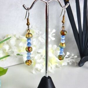Aqua Blue & Amber Colored Drop Earrings Dangles Multicolor Subtle Pretty Unique